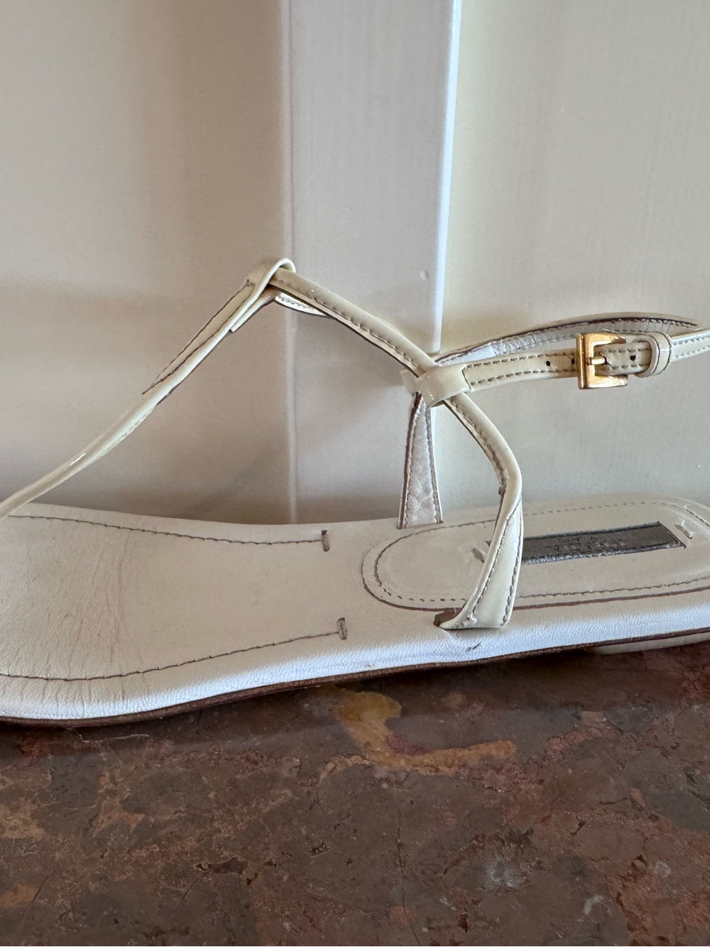 prada t strap sandals Leather And Patent Leather White And Butter Yellow Size 38